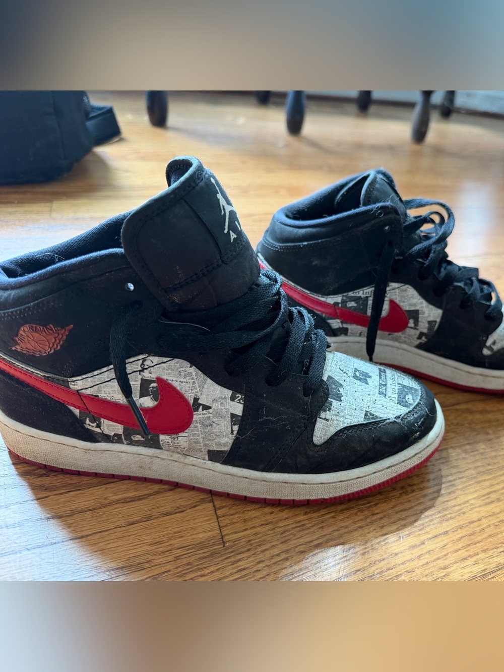 Nike Kids High-Top Sneakers in Black, White and Red